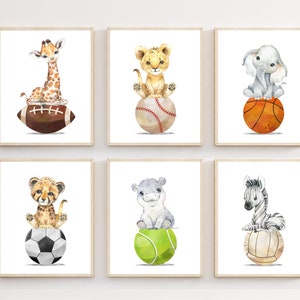 Animal sport prints - Sports nursery prints - Nursery decor - Safari baby animal prints - Watercolor animal prints - Baby boy sports - H2812