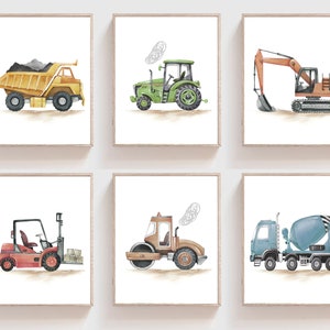 Construction vehicle prints - Boy nursery decor - Digital download - Construction decor - Watercolor - Construction trucks  - Truck nursery