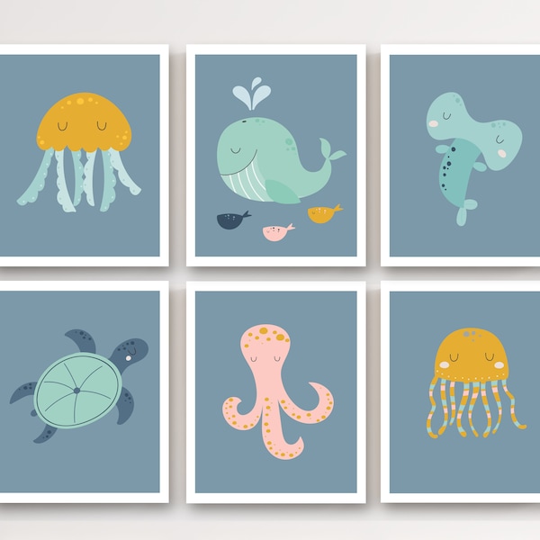 Kids bathroom prints - Ocean bathroom decor - Kids bathroom wall art - Sea creatures print - Bathroom wall decor - Printable bathroom wall