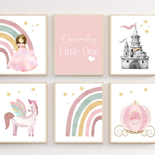 Girls room wall decor - Princess room decor - Princess prints - Princess nursery decor - Unicorn wall art - Little girls room decor - H2669