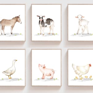 Impresión de animales de granja - Animales de granja en acuarela - Animales de granja imprimibles - Decoración de guardería de granja - Impresión de guardería de granja - Juego de 6 - Cordero, cerdo, vaca