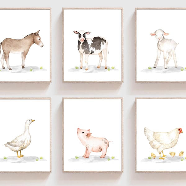 Farm animals print - Watercolor farm animals - Printable farm animals - Farm nursery decor - Farm nursery print - Set of 6 - Lamb Pig Cow