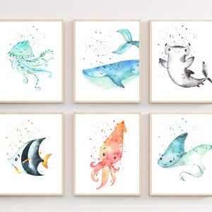 Under the sea wall art - Ocean nursery prints - Sea themed nursery - Sea watercolor - Ocean printable - Nursery wall art - Ocean animal art