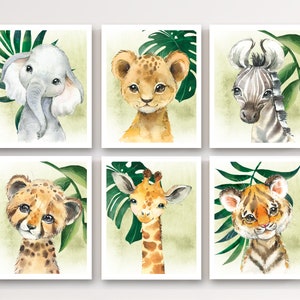 Junge Kinderzimmer Dekor - Baby Tierprints - Tropische Blätter - Dschungel Tierprints - Safari Dschungel Kinderzimmer Dekor - Druckbare Wandkunst - H2235
