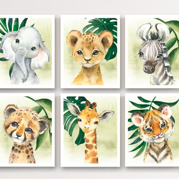 Boy nursery decor - Baby animal prints - Tropical leaves - Jungle animal prints - Safari Jungle nursery decor - Printable wall art - H2235