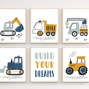 Construction nursery decor - Truck prints - Construction truck prints - Boys room wall art - Truck wall art - Baby boy nursery art - H2450