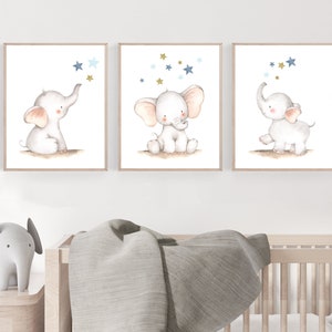 Elephant nursery decor -  Nursery Elephant wall art - Blue nursery art - Baby boys room - Elephant prints - Nursery decor - Printable H2440