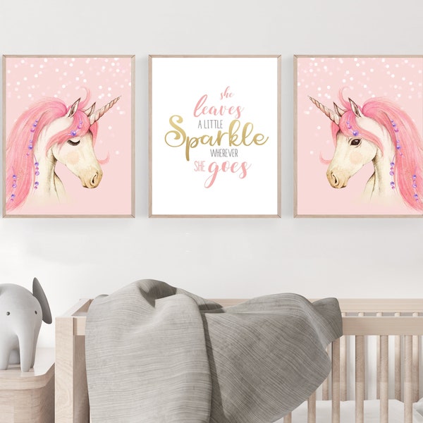 Unicorn prints - Unicorn decor - Unicorn wall art set - Unicorn wall decor - Girls room decor - Pink blush - Unicorn face - Nursery wall art