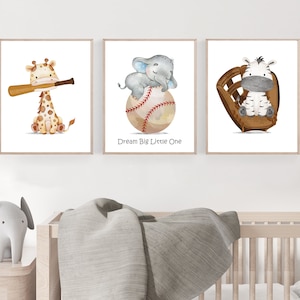 Decoración infantil de béisbol - Decoración infantil deportiva para bebé niño - Deportes de animales - Juego de láminas de béisbol - Decoración infantil deportiva - Pósteres de béisbol - DIGITAL