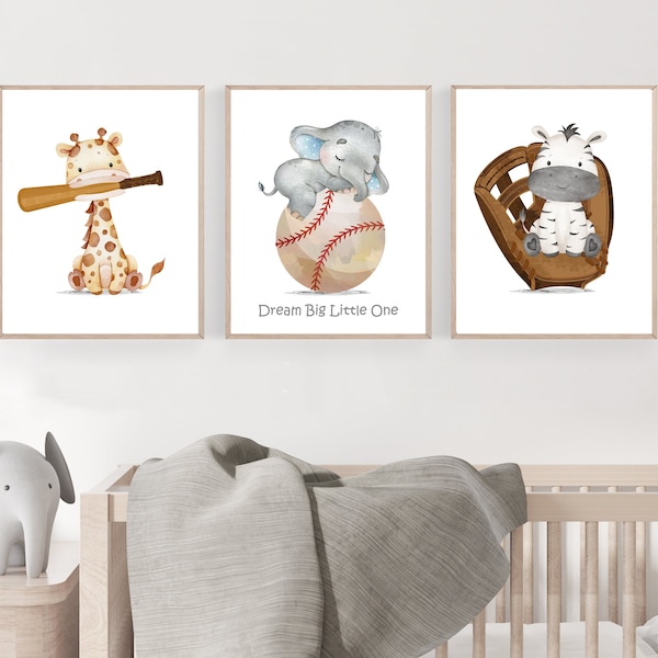 Baseball nursery decor - Baby boy sports nursery - Animal sports - Baseball print set - Nursery sports decor - Baseball posters - DIGITAL