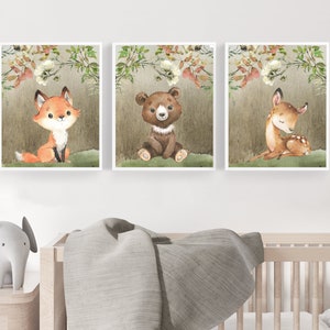 Woodland animal prints - Baby woodland nursery - Set of nursery prints - Forest animals - Nursery wall art - Nursery decor - DIGITAL - H2676