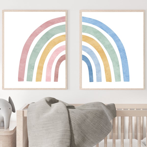 Twins nursery wall art - Boy Girl twins - Twin rainbow babies - Twins room decor - Twins gift - Printable twin - Set of 2 - Twin poster