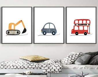Boys room decor - Transportation wall art - Car nursery decor - Construction prints - Boys room wall art - Truck prints - DIGITAL DOWNLOAD