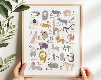 Rainbow Animal Alphabet Print, Animal Alphabet Art, Printable Wall Art, ABC Poster, Kid Room Decor, Classroom Decor, Digital Download, H3112
