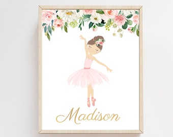 Personalized Ballerina wall print - Little Ballerina wall art - Custom name art - Girl custom gift - Ballerina room decor - Girls nursery