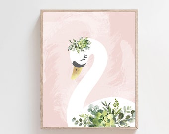 Swan decor nursery - Downloadable prints -  Girls room prints - Swan nursery print - Swan wall art - Blush pink wall art - DIGITAL DOWNLOAD