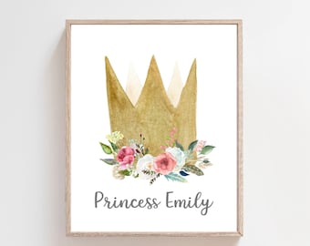 Princess Crown Wall Art Print, Princess Wall Art, Baby Girls Nursery Decor,  Girls crown wall art, Princess girl decor -  H1471