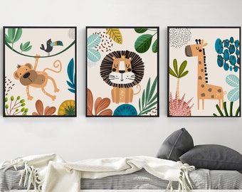 Decoración de la guardería Boho - Baby Boy Nursery - Decoración de la guardería Safari - Impresiones de la guardería - Impresiones de la pared de la guardería - Arte de la pared de la guardería - Impresiones de animales del bebé