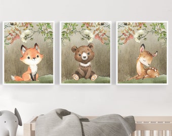Woodland animal prints - Baby woodland nursery - Set of nursery prints - Forest animals - Nursery wall art - Nursery decor - DIGITAL - H2676