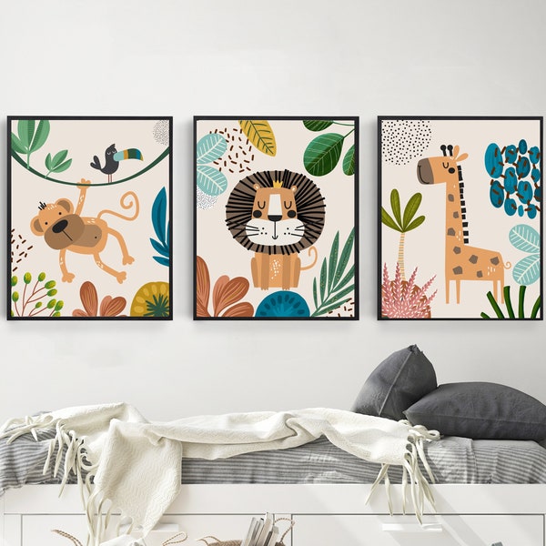 Boho nursery decor - Baby Boy Nursery - Safari Nursery decor - Nursery prints - Nursery wall prints - Nursery wall art - Baby animal prints