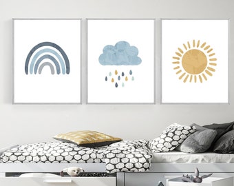 Nursery printable - Weather nursery print - Boy nursery decor - Minimalist nursery printable - Boy nursery wall art- Sun Cloud Rainbow