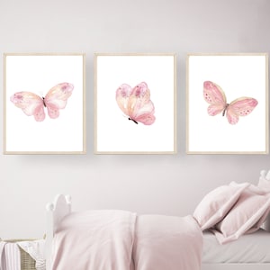 Pink butterfly print - Girls bedroom decor - Butterfly art print - Printable butterflies - Farmhouse nursery decor - Butterfly wall art