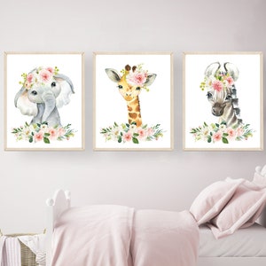 Nursery decor - Nursery wall art - Baby girl nursery prints - Printable wall art - Baby animal prints - Safari nursery decor - Blush pink