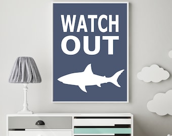 Shark print - Shark poster - Shark art print - Shark art for kids - Shark wall art - Shark decor for boys room - Shark printable - H1964
