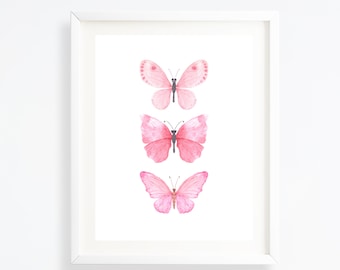 Girls bedroom wall art - Pink butterfly print - Butterfly prints wall art - Butterfly wall art - Butterfly printable art - Girls room prints