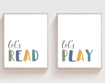 Lets read lets play - Playroom decor - Playroom printable art - Lets play lets read - Playroom prints -  Lets read printable - Lets play art
