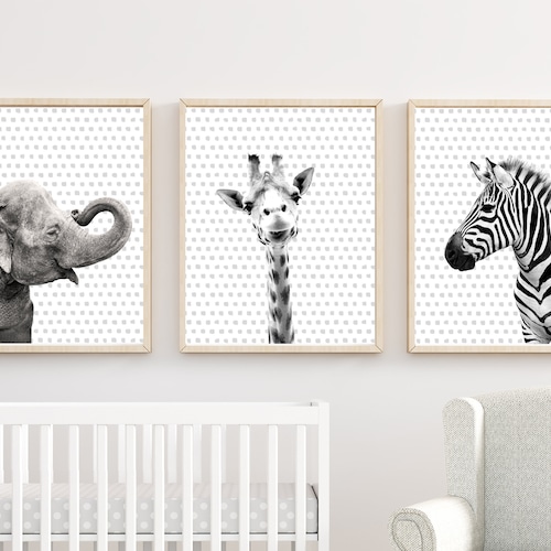 Black and White Safari Animals Nursery Art Print Set Black Etsy