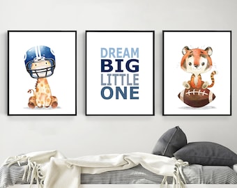 Football nursery decor - Animal sports nursery - Football wall art - Animal sports print - Boys sports print - Nursery sports decor - H2826