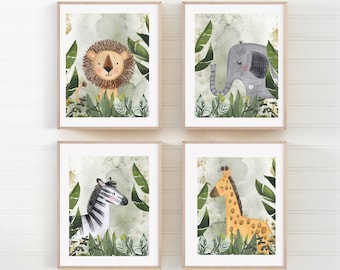 Baby safari animal nursery - Animal wall art - Safari nursery decor - Nursery art set - Printable nursery art - Neutral nursery decor -H2540