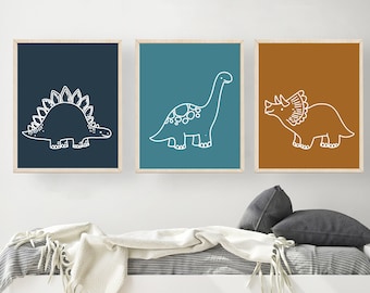 Dinosaur poster - Boys wall art - Dinosaur wall art - Boys room decor - Prints for boys room - Dinosaur print set - Toddler boy wall art