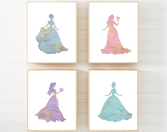 Princess nursery print - Princess wall art - Watercolor princess print - Princess decor - Girls bedroom prints - Pastel princess - H2336