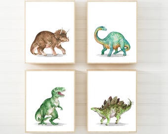 Printable dinosaur art - Dinosaur art print - Watercolor Dinosaur print - Boys room decor - Dinosaur Poster - Little boys wall art -Set of 4