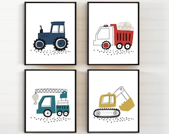 Construction decor boys room - Construction prints - Construction nursery decor - Truck prints - Truck wall art - Baby boy nursery art