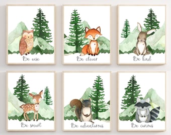 Woodland nursery decor - Boy woodland nursery print - Boy nursery decor - Nursery printable - Woodland animal prints - Boy wall art - H2159