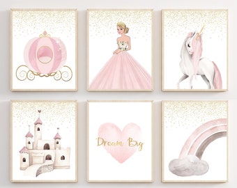 Princess wall decor - Princess nursery decor -  Watercolor princess print - Girls bedroom prints - Princess art prints - DIGITAL DOWLOAD