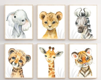 Safari baby animal prints - Safari Animal prints - Watercolor animal prints - Safari nursery decor - Safari Jungle animals - Baby nursery