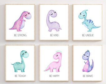 Girls room wall art - Baby girl Dinosaur - Dinosaur decor - Pink Dinosaur wall art - Dinosaur wall art - Dinosaur art - Pink wall art -H2515