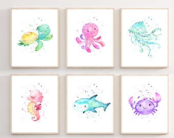 Sea animal prints - Nursery decor - Nursery ocean prints - Sea creatures wall art - Ocean nursery decor - Ocean theme nursery - Printable