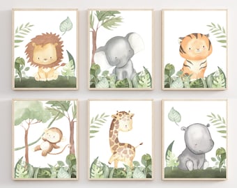 Jungle nursery decor - Baby animal prints - Watercolor jungle animals - Jungle safari animal - Boy nursery prints - Jungle art printable
