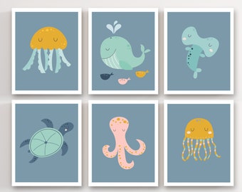 Kids bathroom prints - Ocean bathroom decor - Kids bathroom wall art - Sea creatures print - Bathroom wall decor - Printable bathroom wall