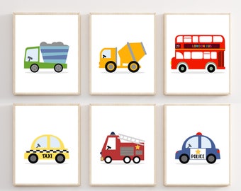 6 Car Van Truck Alphabet Transport Prints Nursery Wall Art Boys Room Picture