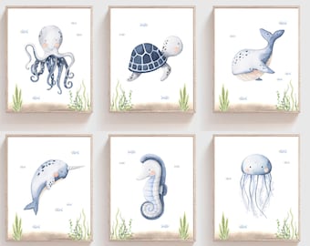 Nautical nursery decor - Under the sea wall art - Ocean nursery prints - Sea life wall art - Nursery prints boys - Watercolor under the sea
