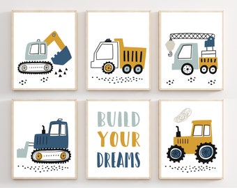 Construction nursery decor - Truck prints - Construction truck prints - Boys room wall art - Truck wall art - Baby boy nursery art - H2450