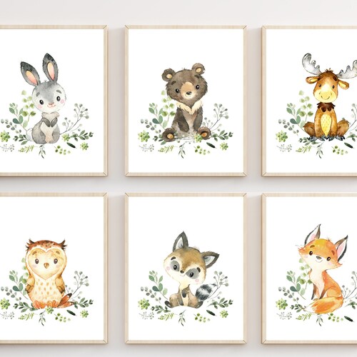 Woodland Animal Prints Gender Neutral Nursery Art Baby Etsy