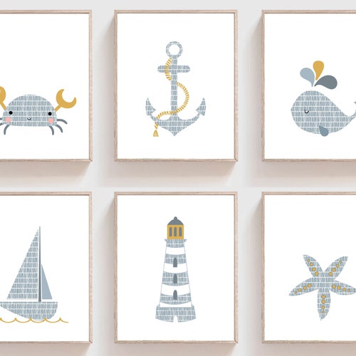 Set of 6 Baby Boy Nautical Nursery Wall Art Printable Etsy