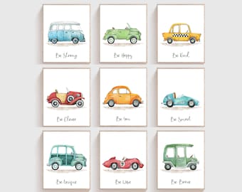 Set of 9 Transportation Prints, Boy Room wall art, Car nursery prints, Vintage Vehicle Prints, Nursery Bedroom Decor, Downloadable Prints